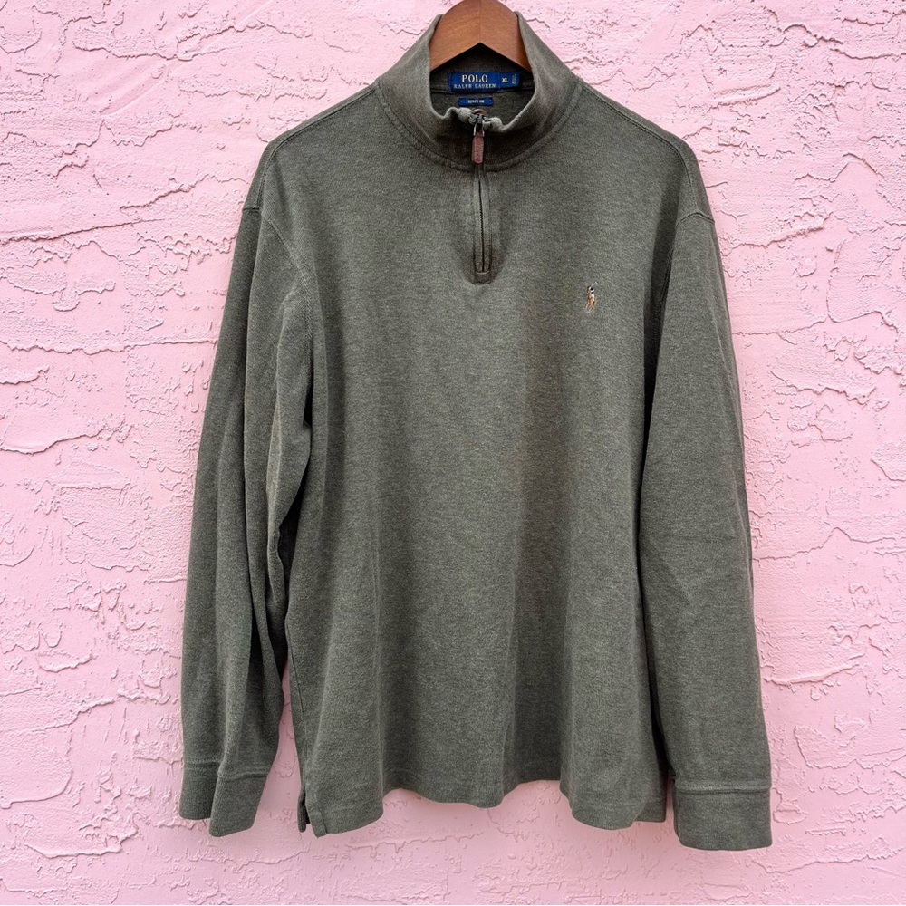 Vintage Polo Ralph Lauren Estate Rib 1/4 Zip Green Cotton Adult Size XL